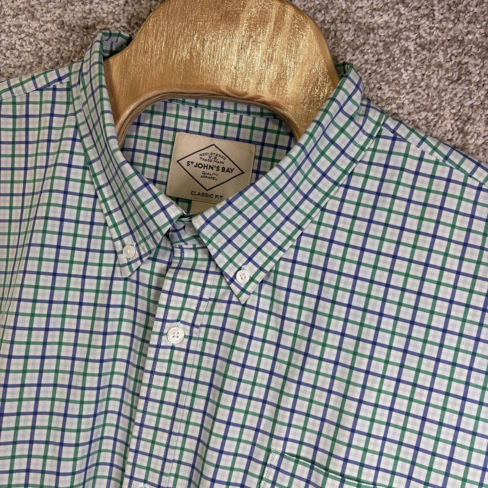 St. John's Bay Shirt Mens 3XL Multicolor Check Short Sleeve Stretch Button Up